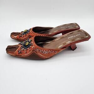 Funky Bohemian Short Heeled Mules Embroidered And Embellished